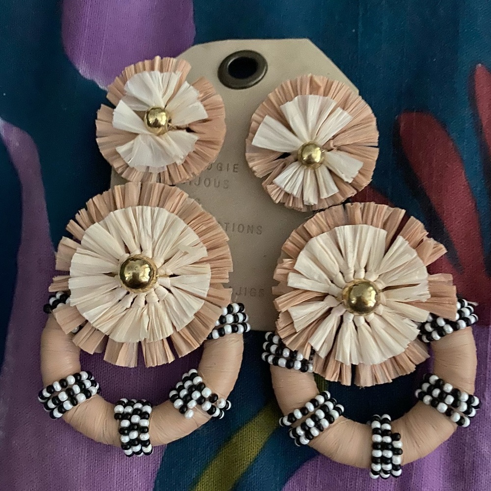 New Anthropologie Raffia Sunburst Drop Earrings